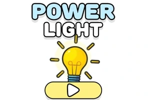 Žiarovka so žiariacimi lúčmi pod nápisom POWER LIGHT a symbolom prehrávania nižšie