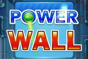 Farebný nápis Power Wall s modro-zeleným pozadím a trubicami po stranách