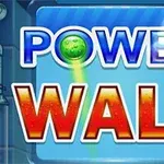 Farebný nápis Power Wall s modro-zeleným pozadím a trubicami po stranách