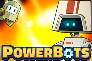 Dva kreslené roboty na pestrofarebnom, svetlom pozadí s nápisom PowerBots dole