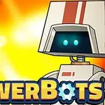 Dva kreslené roboty na pestrofarebnom, svetlom pozadí s nápisom PowerBots dole