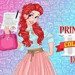 Ilustrácia červeno-vlasej princeznej držiacej listinu s A+ a kabelku na farebnom pozadí s textom Princess College Day
