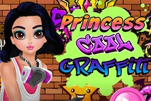 Mladá žena s čiernymi vlasmi a farebným respirátorom na krku stojí pred tehlovou stenou s farebnými graffiti nápismi Princess Cool Graffiti