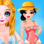 Dve kreslené postavičky, jedna s blond vlasmi a ružovým make-upom, druhá s tmavými vlasmi a klobúkom