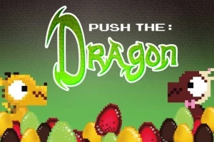 Dve roztomilé pixelové postavy drakov obklopené farebnými vajíčkami s nápisom Push the: Dragon