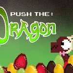 Dve roztomilé pixelové postavy drakov obklopené farebnými vajíčkami s nápisom Push the: Dragon