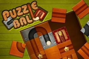 Puzzle s farebnými drevenými a kovovými dielikmi tvoriacimi cestu pre guľu