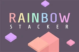 Farebné geometrické tvary na sivom pozadí s nápisom Rainbow Stacker