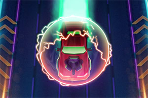 Auto v ochrannom energetickom poli na tmavom pozadí so svetelnými efektmi