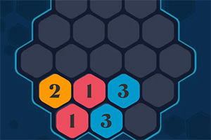 Hexagonálna mriežka s číslami na farebných poliach, vrátane čísiel 1, 2 a 3