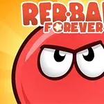 Červená guľa s nahnevaným výrazom a nápisom Red Ball Forever na žltom pozadí