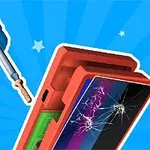 Rozbitý mobilný telefón s odhalenými vnútornými komponentmi a skrutkovačom na modrom pozadí s hviezdami
