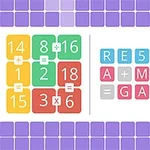 Farebné čísla a matematické operácie sú usporiadané v mriežke vedľa farebných textových blokov s nápisom RE5OLVE A+ MATH = GAME