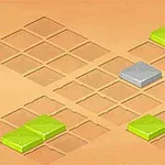 Hracia doska s geometrickými obdĺžnikovými dlaždicami v odtieňoch zelenej a sivej na béžovom pozadí