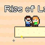Dve pixelové postavičky stoja vedľa seba na plošine s textom „Rise of Lava“ na vrchu
