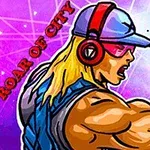 Ilustrácia zobrazujúca svalnatého človeka s blond vlasmi, červenými slúchadlami a šiltovkou, dvíhajúceho päsť na farebnom pozadí