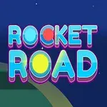 Farebný nápis „Rocket Road“ s grafikou rakety v pohybe na tmavom pozadí