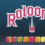 Nápis Roloong s grafikou červeného dračieho tváre a farebnými blokmi dolu