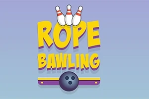 Ilustrácia s troma bowlingovými kuželkami, veľkým nápisom ROPE BAWLING a bowlingovou guľou