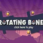 Fialovo-ružové pozadie s textom Rotating Bones v popredí a hviezdičkami okolo