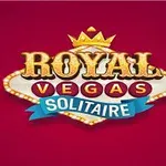 Nápis Royal Vegas Solitaire na červenom pozadí s korunou navrchu