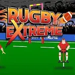 Dve animované postavy v červených dresoch stoja na zelenom ihrisku s veľkým nápisom Rugby Extreme nad nimi