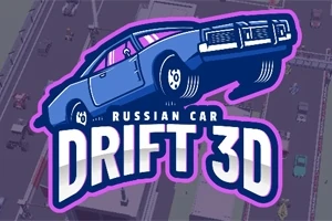 Modrá kreslená driftujúca auto s nápisom Russian Car Drift 3D na ružovom pozadí