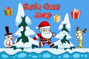 Santa Claus skáče medzi snehuliakom a sobom v zimnej krajine s darčekmi vo vzduchu