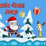Santa Claus skáče medzi snehuliakom a sobom v zimnej krajine s darčekmi vo vzduchu