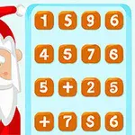Santa Claus vedľa tabuľky s číslami a symbolmi