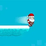 Santa Claus skáče medzi zasneženými plošinami na svetlomodrej oblohe