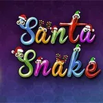 Farebné nápisy s čiapkami Santa Clausa a postavičkou hada v mikulášskej čiapke na tmavomodrom pozadí s farebnými svetielkami