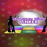 Dve siluety tancujúcich postáv na pestrofarebnej diskotékovej podlahe s trblietavou guľou a textom Saturday Night Linker uprostred