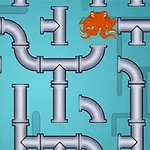 Bludisko potrubí s dvoma oranžovými chobotnicami na svetle modrom pozadí