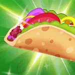 Farebný taco s rôznorodými ingredienciami na zelenom pozadí s lúčmi svetla