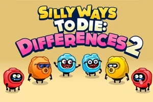 Farebné kreslené postavičky s textom Silly Ways to Die: Differences 2 na béžovom pozadí
