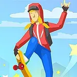 Osoba v červenej mikine jazdiaca na skateboarde s hviezdami a oblohou v pozadí