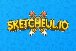 Modré pozadie s kreslenými ikonami obsahuje názov SKETCHFUL