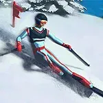 Lyžiar v modročervenom oblečení prechádza zasneženou traťou medzi červenými vlajkami
