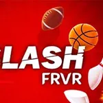 Červené pozadie s textom SLASH FRVR a obrázkami športových loptičiek a vybavenia, ako sú futbalová a basketbalová lopta