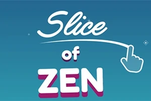 Nápis Slice of Zen na modrom pozadí s ikonou ruky smerujúcej doprava