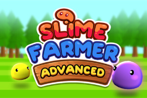 Farebné slizové postavičky na lúke s nápisom Slime Farmer Advanced v popredí