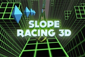 Svetelné zelené mriežky a modré trojuholníky na tmavom pozadí s textom SLOPE RACING 3D
