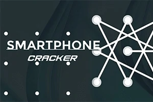 Na obrázku sú biele bodky spojené čiarami vedľa textu SMARTPHONE CRACKER na čiernom pozadí