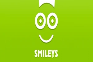 Zelené pozadie so štylizovanou bielou tvárou a textom SMILEYS dole