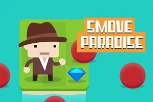 Postavička v klobúku na zelenom poli s modrým diamantem a červenými guľami na tyrkysovom pozadí
