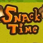 Nápis Snack Time na zelenom pozadí s ilustráciami žaluďov
