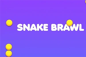Fialové pozadie s bielym textom SNAKE BRAWL a žltými guľôčkami okolo textu