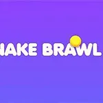 Fialové pozadie s bielym textom SNAKE BRAWL a žltými guľôčkami okolo textu