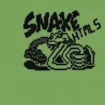 Čiernobiela kresba hada s nápisom SNAKE HTML5 na zelenom pozadí